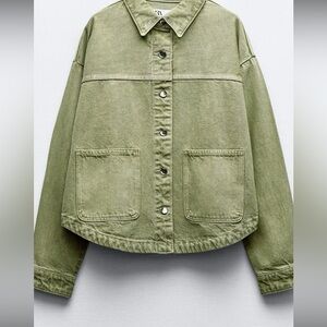 ZARA Denim Jacket Khaki Green SizeXS NWT